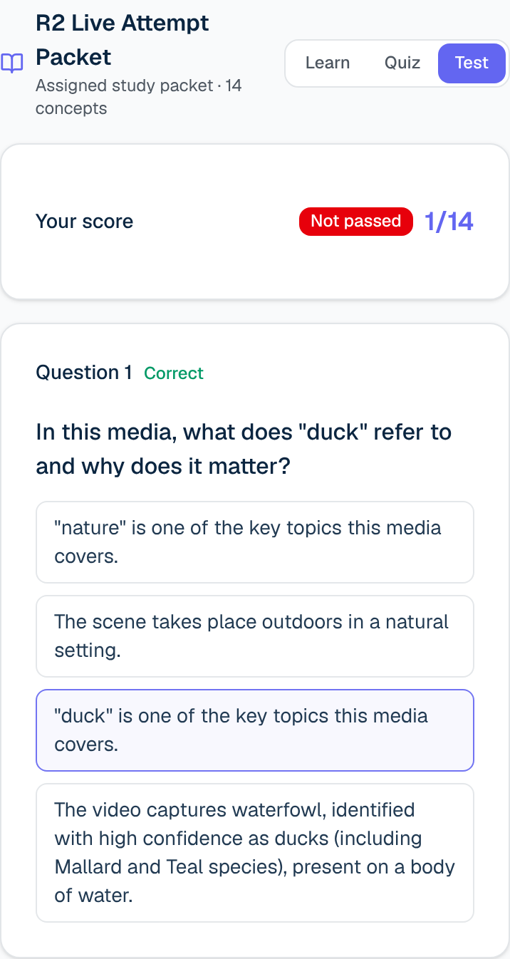 Taking a closed-book Test on a study packet